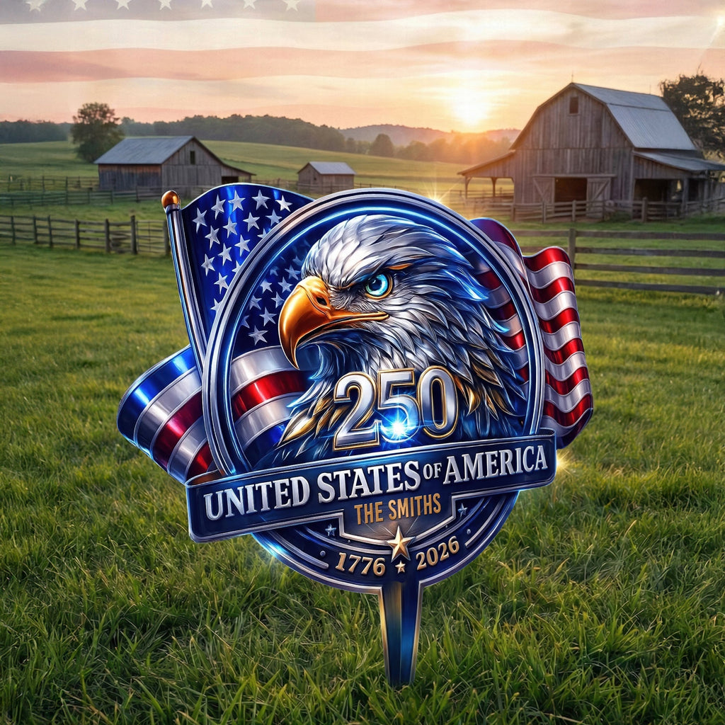 Personalized Patriotic Metal Garden Stake for Family Gift