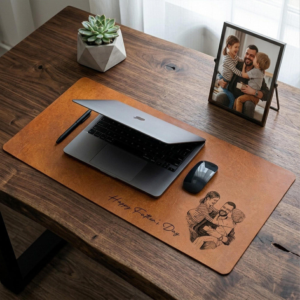 Personalized Desk Mat Custom Photo Sketch Gift for Dad HN590 - Desk Mat AI fix GradoCreations