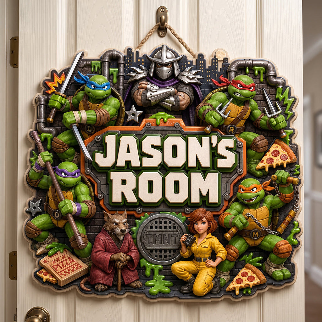 Personalized Ninja Turtles Wood Sign Custom Name Room Decor Gift for Kids Wood Sign GradoCreations