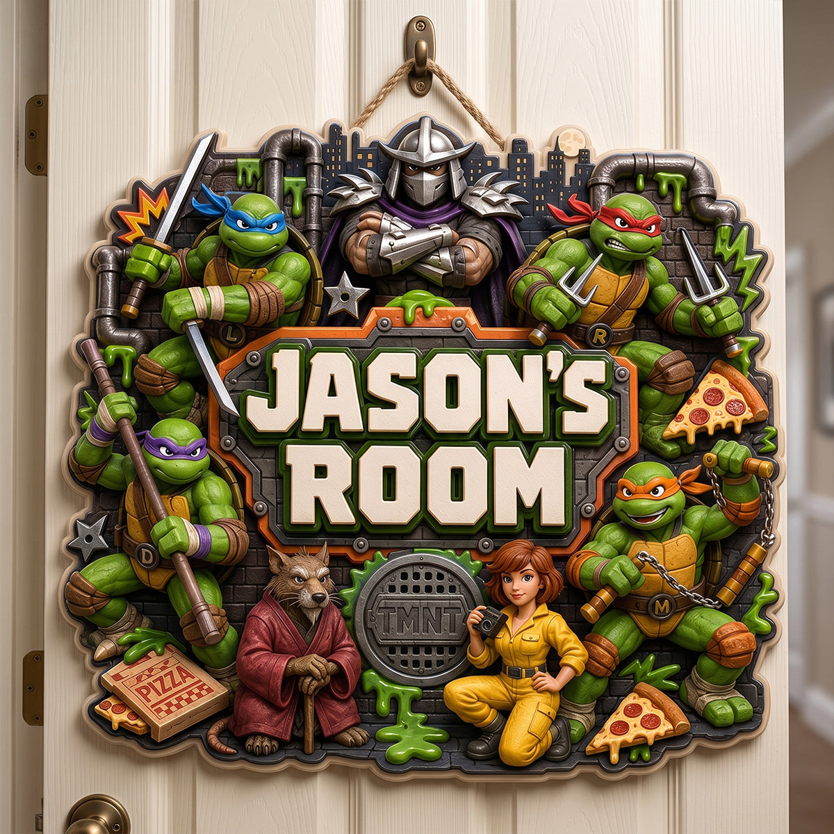 Personalized Ninja Turtles Wood Sign Custom Name Room Decor Gift for Kids Wood Sign GradoCreations