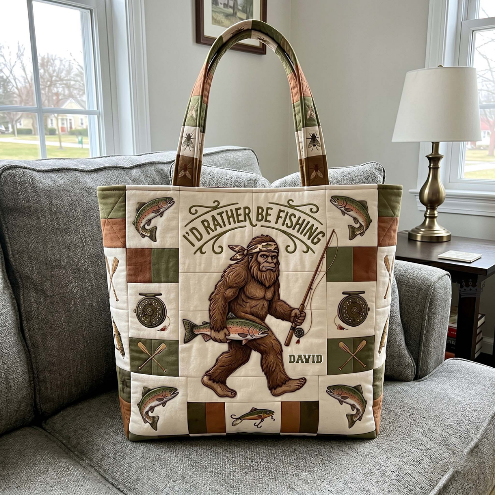 Personalized Bigfoot Fishing Tote Bag Custom Name Gift for Dad