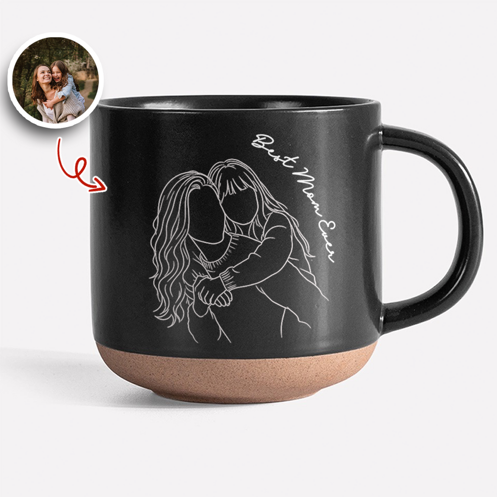 Personalized Engraved Pottery Mug Custom Photo Gift for Mom HN590 - Engraved Pottery Mug Fix GradoCreations
