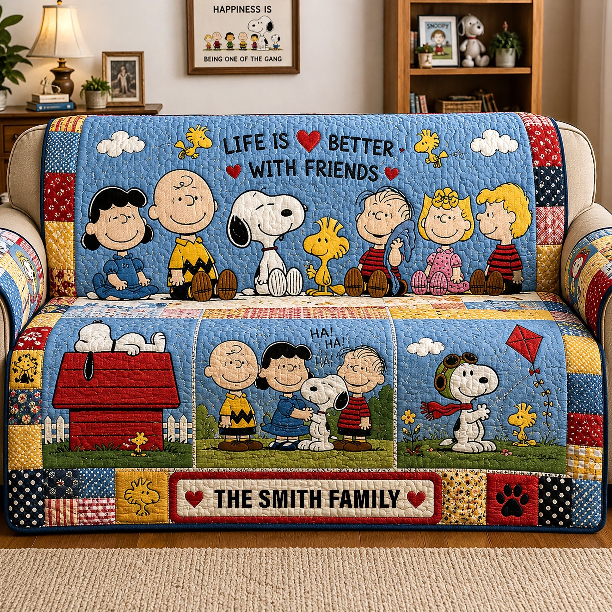Personalized Quilted Sofa Cover Life Is Better With Friends for Family Home Decor Quited Sofa Cover GradoCreations
