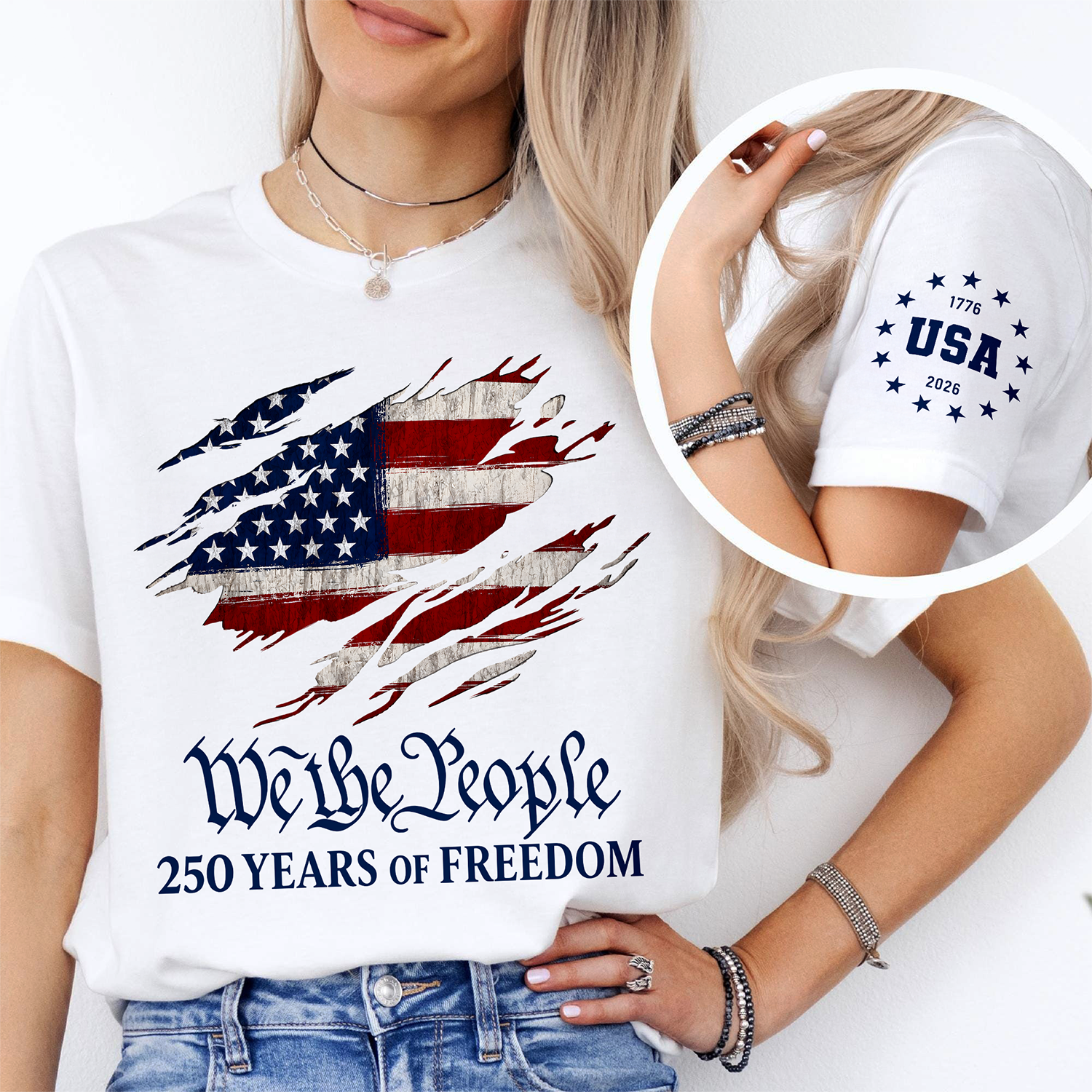 Patriotic Short Sleeve Tee Shirt 250 Years Freedom Gift Short Sleeve Print Shirt GradoCreations