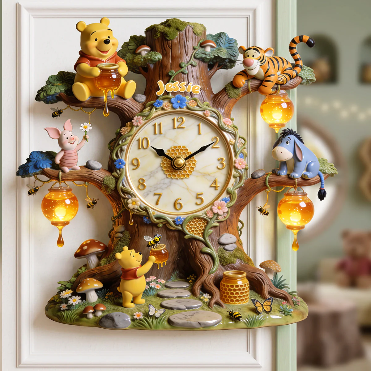Personalized Winnie the Pooh Wall Clock Gift for Kids - 12/14 in Wall Hanging Clock GradoCreations