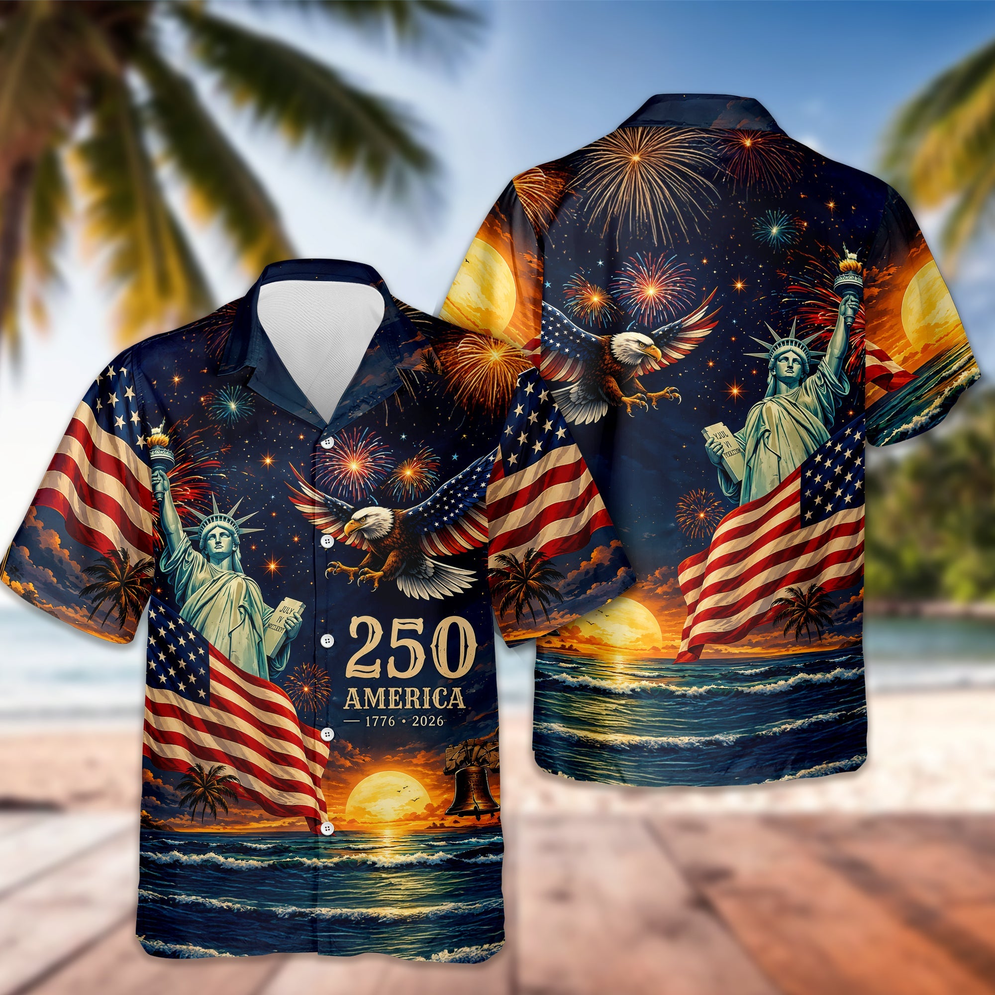 Personalized Patriotic Hawaiian Shirt US Flag Bald Eagle Gift HN590 - AOP Hawai Shirt GradoCreations