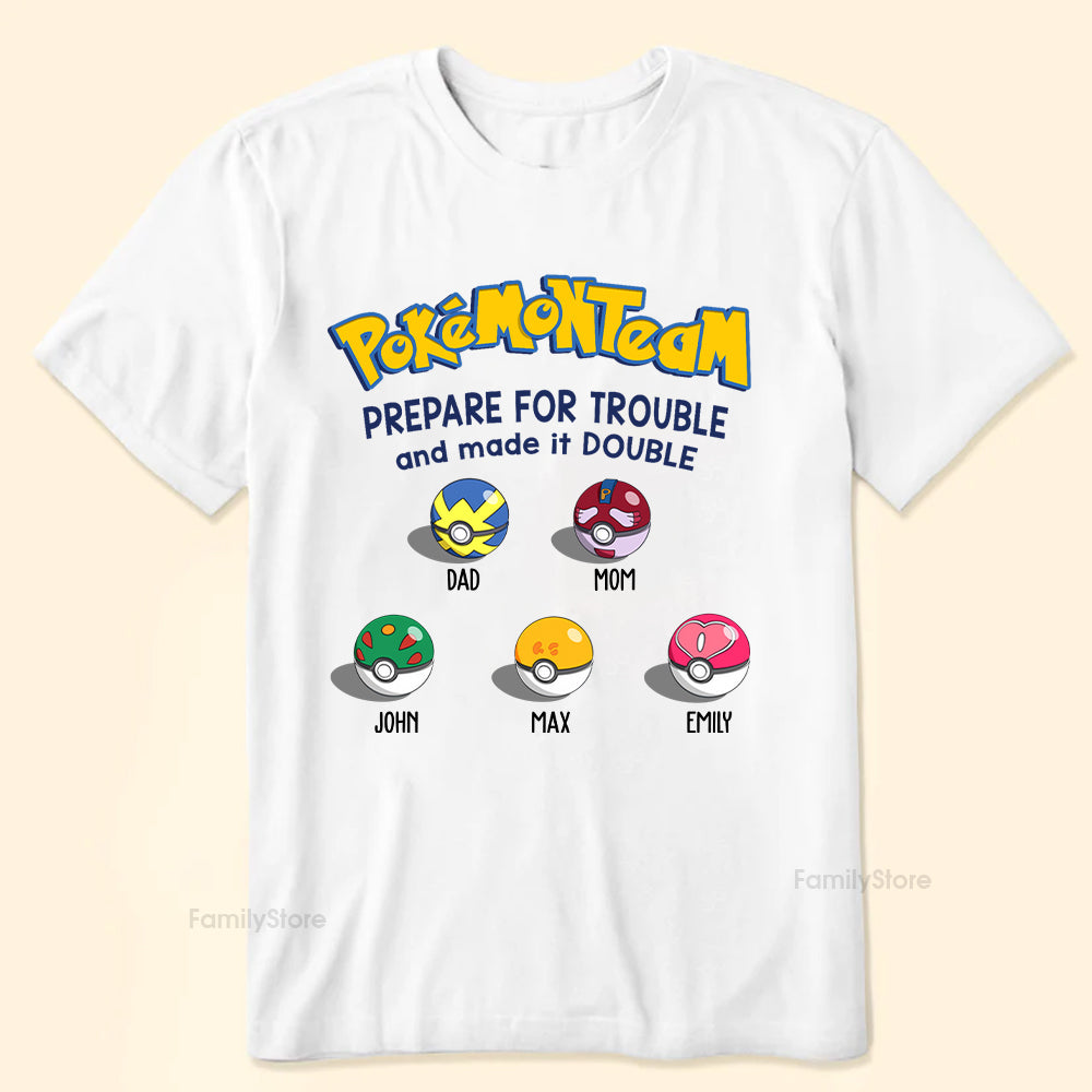 Personalized Pokémon Team T-Shirt Custom Names Gift for Family