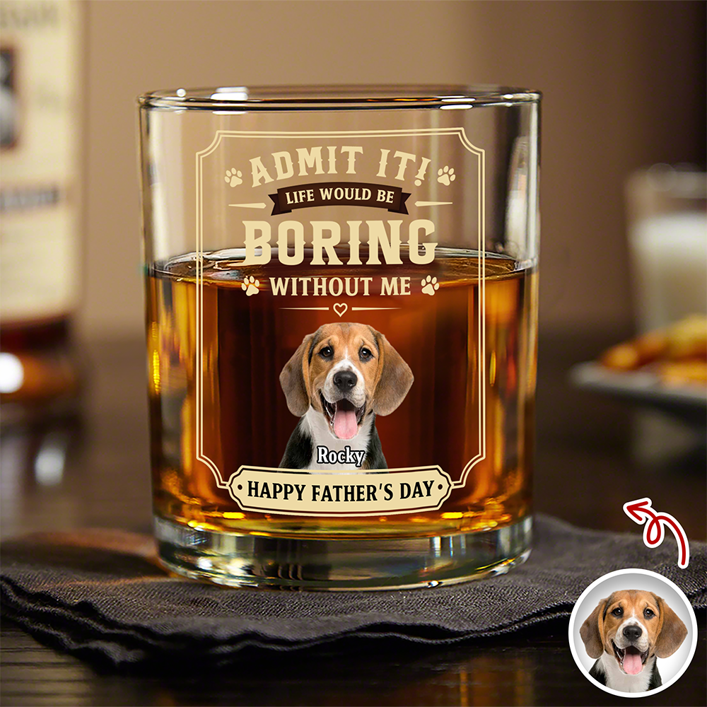 Personalized Pet Photo Whiskey Glass Custom Gift for Dad HN590 - Print Rock Glass GradoCreations