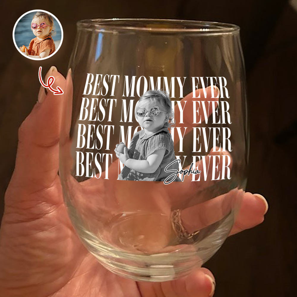 Personalized Vintage Photo Wine Glass Best Daddy Mommy Ever Gift HN590 - Stemless Wine Glass GradoCreations