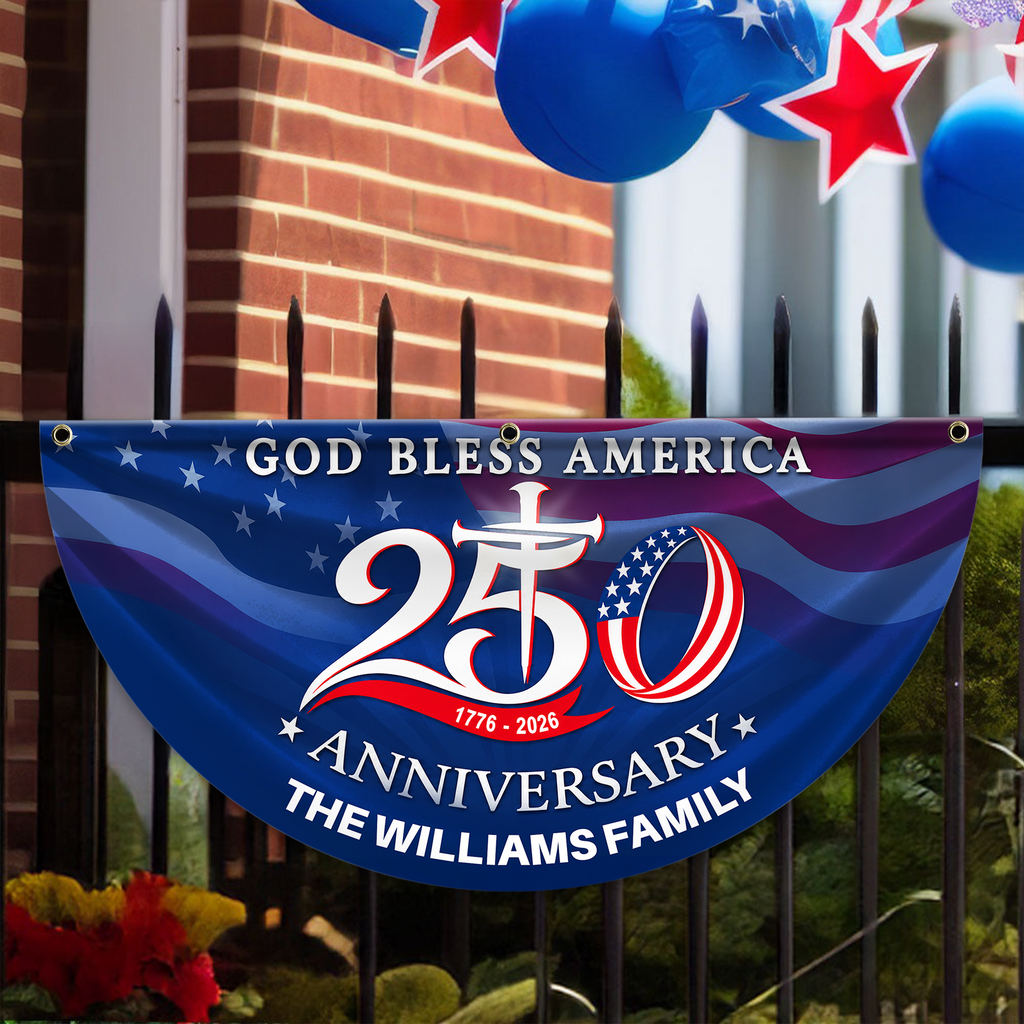 Custom Name Patriotic Fan Flag 250th Anniversary Gift for Family HN590 - Non-Pleated Fan Flag GradoCreations