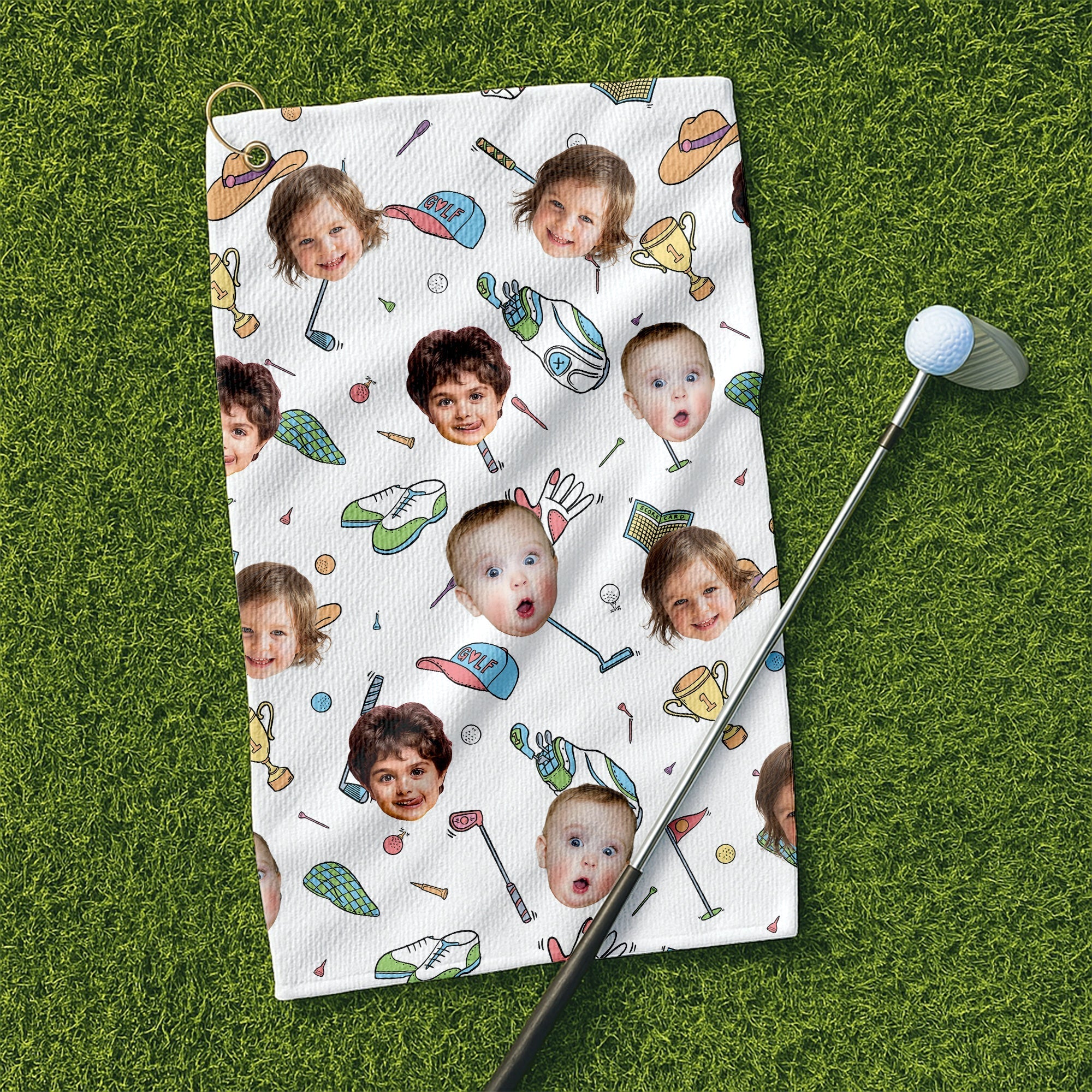 Personalized Kids Photo Golf Towel Funny Gift for Dad, Grandpa