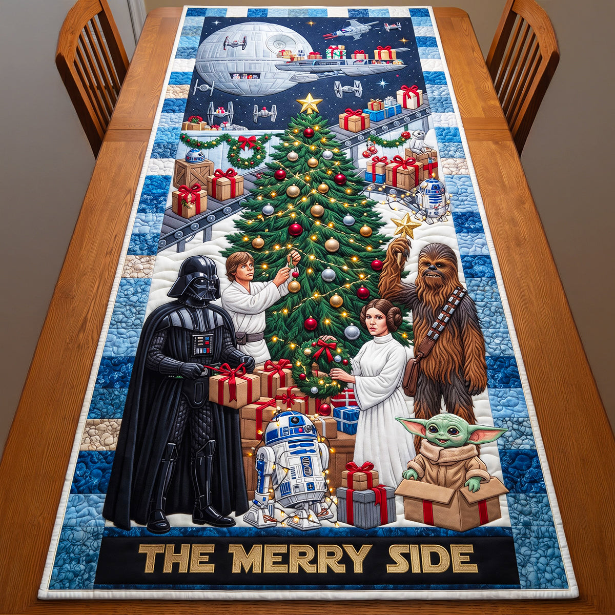 Custom Name Christmas Table Runner with Star Wars Design for Family Quilt Table Runner GradoCreations