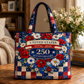 US 250th Anniversary Floral Quilted Tote Bag Patriotic Gift for Her