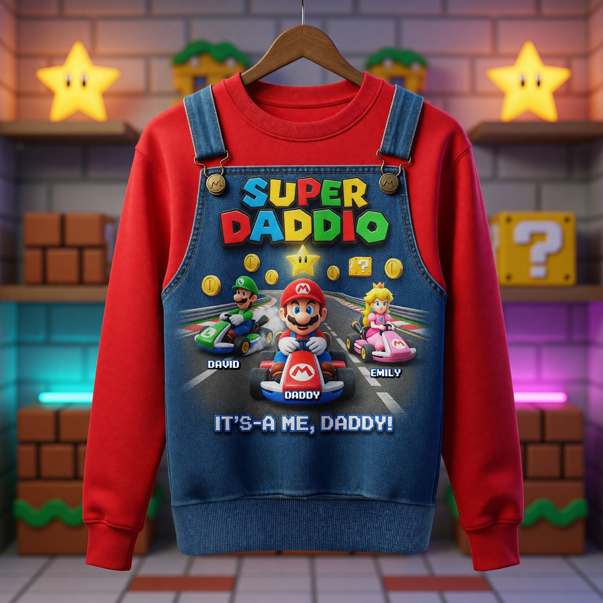 Personalized Retro Game Shirt for Dad and Kids | Super Daddio Gift