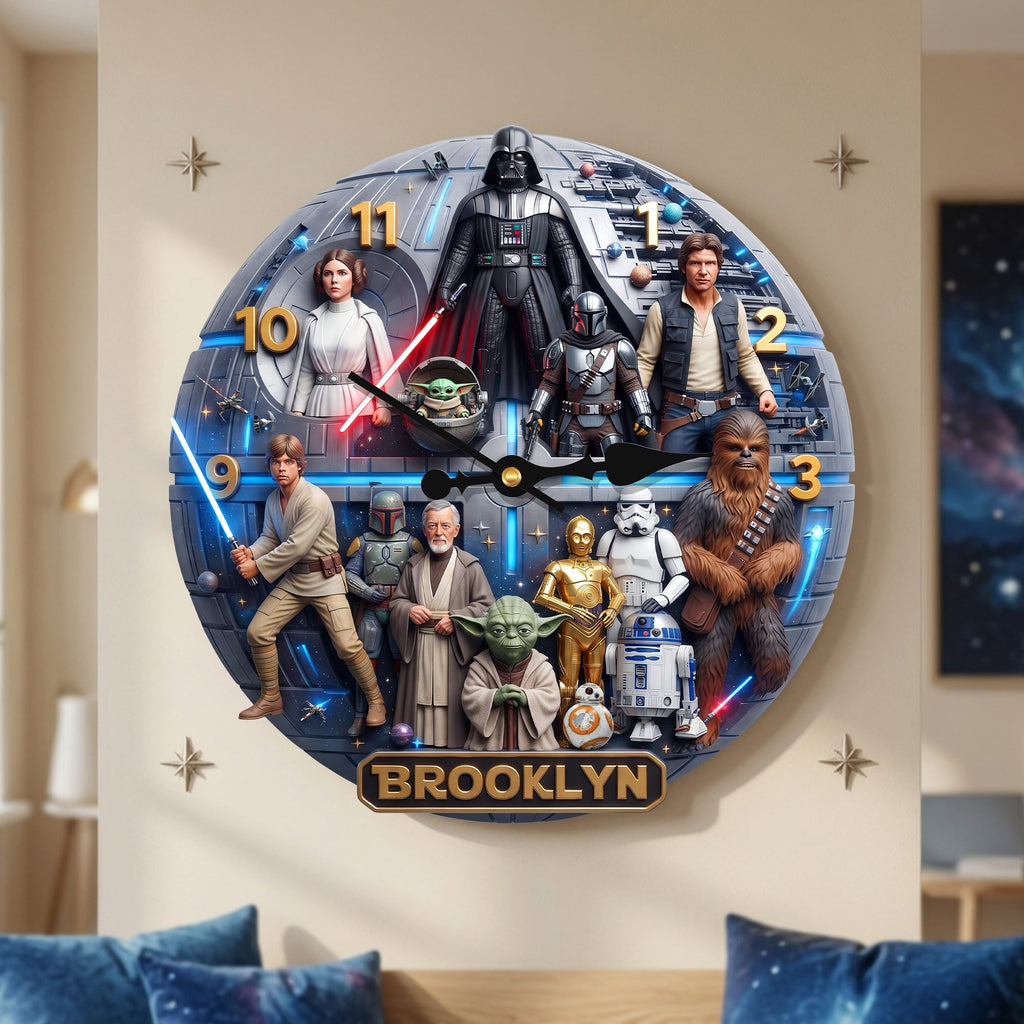 Personalized Acrylic Wall Clock Star Wars Theme Gift for Movie Fans Wall Hanging Clock GradoCreations