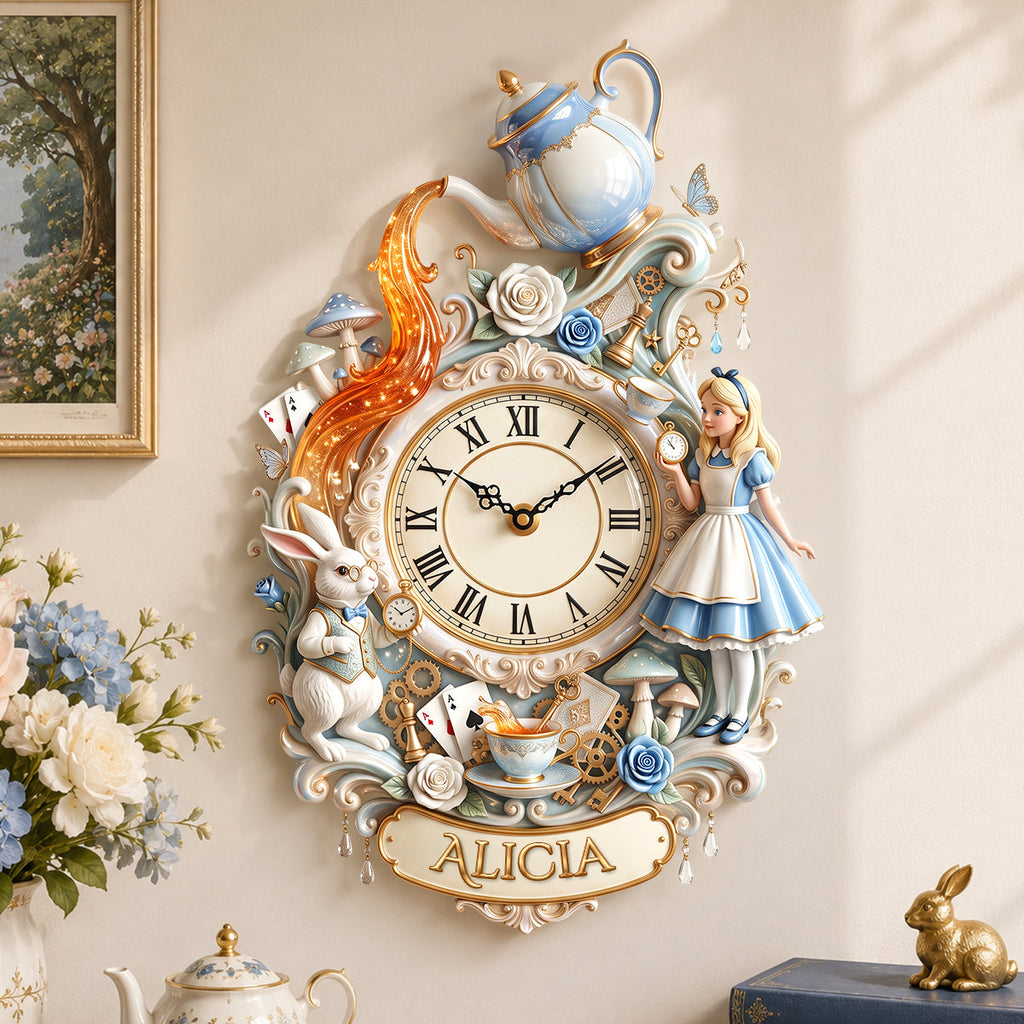 Personalized Magical Wonderland Wall Clock Custom Name Gift for Family Wall Hanging Clock GradoCreations