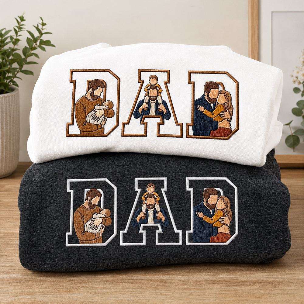 Personalized Embroidered Sweatshirt Custom Photo Gift for Dad HN590 - Embroidered Shirt AI Fix GradoCreations