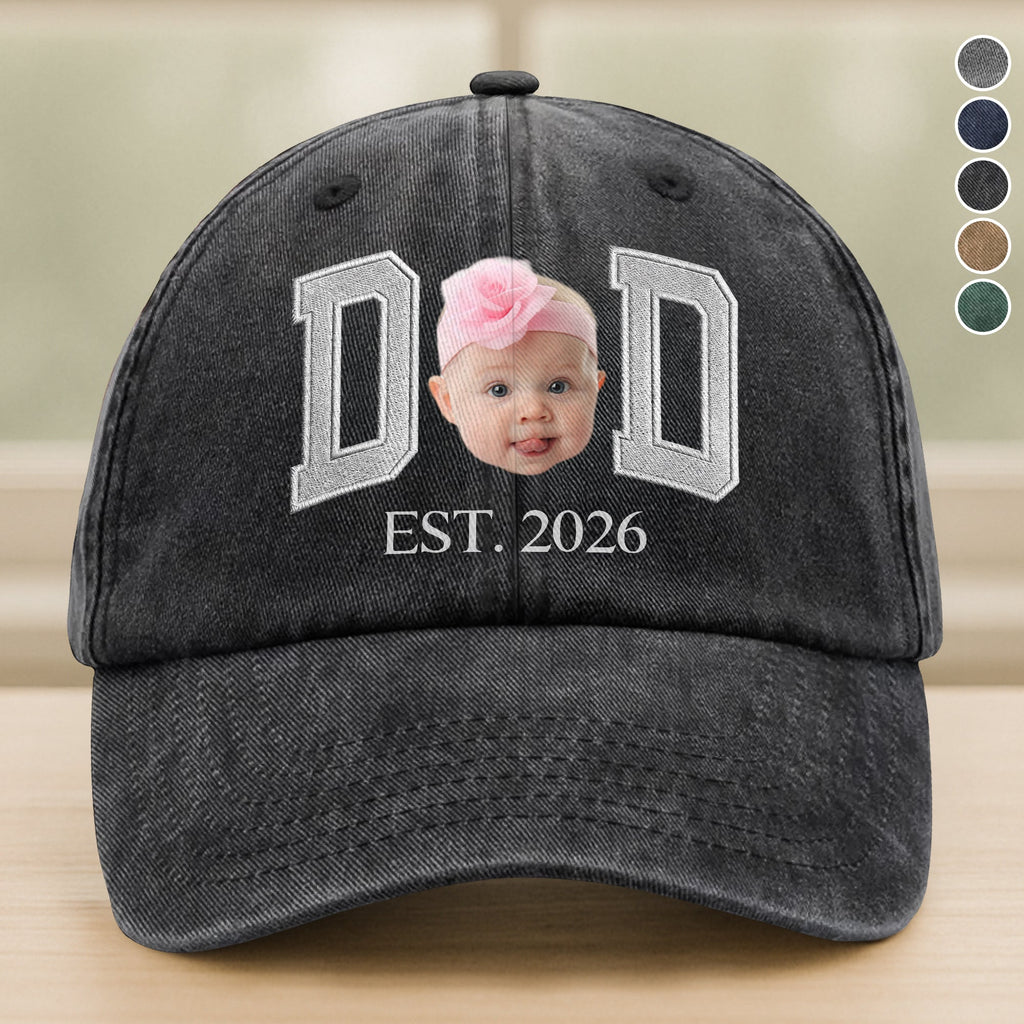 Custom Photo Face Washed Denim Baseball Cap Gift for Dad HN590 - Washed Denim Baseball Cap GradoCreations