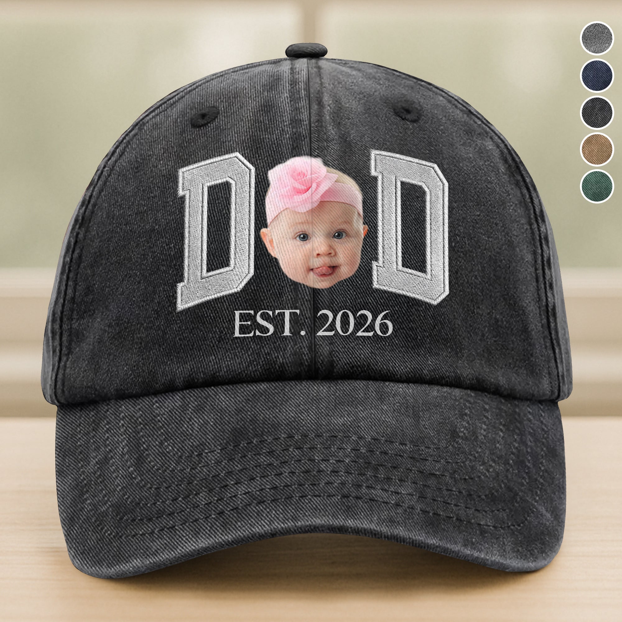 Custom Photo Face Washed Denim Baseball Cap Gift for Dad HN590 - Washed Denim Baseball Cap GradoCreations