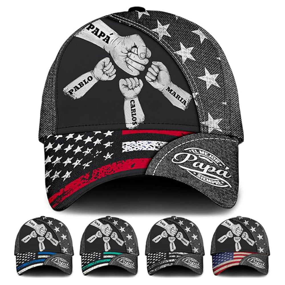 Personalized Fist Bump Hat Custom Names Gift for Dad HN590 - AOP Cap fix GradoCreations