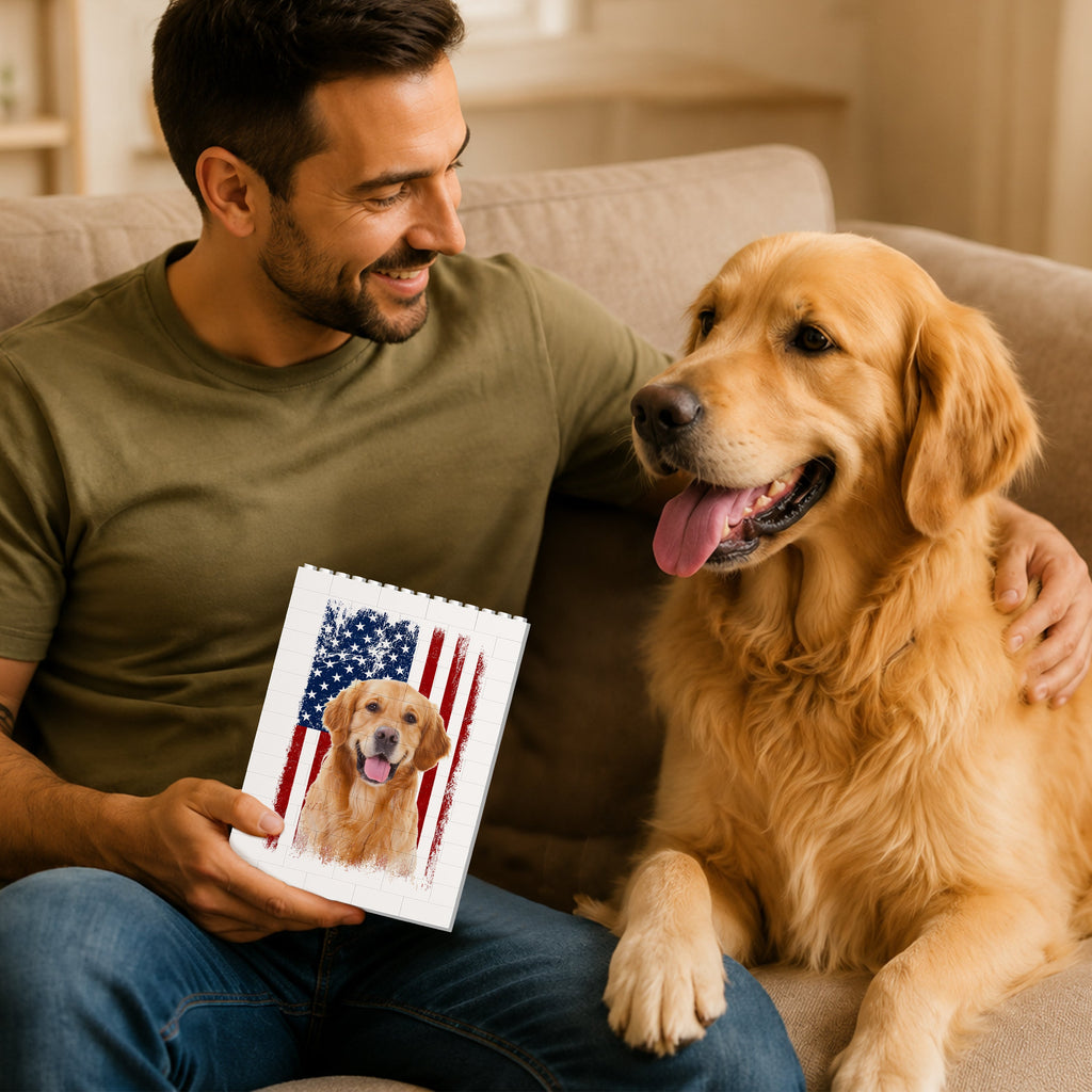Custom Dog Photo Building Blocks USA Flag Gift for Dog Dad HN590 - Building Blocks GradoCreations