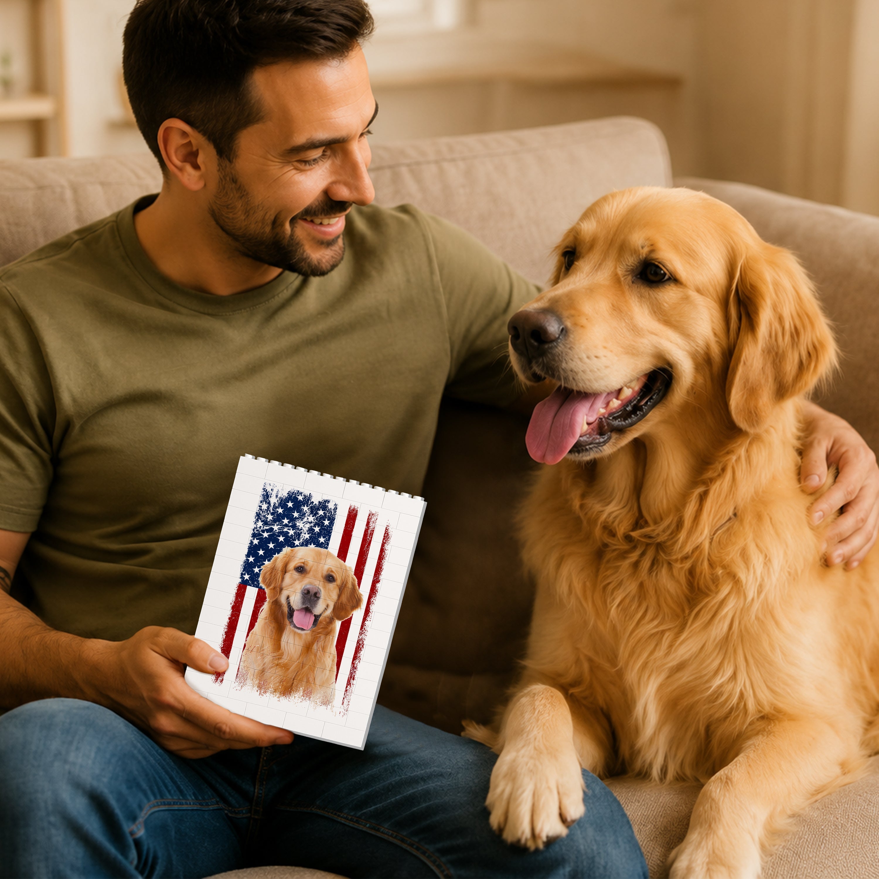 Custom Dog Photo Building Blocks USA Flag Gift for Dog Dad HN590 - Building Blocks GradoCreations