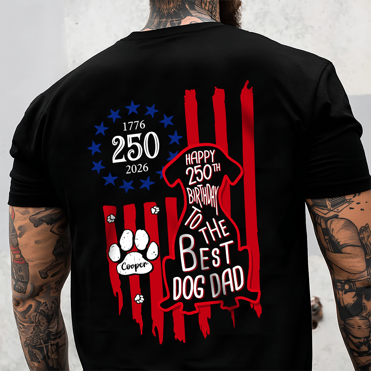 Personalized Dog Dad T-Shirt Custom Name American Flag Gift HN590 - Tshirt Back GradoCreations