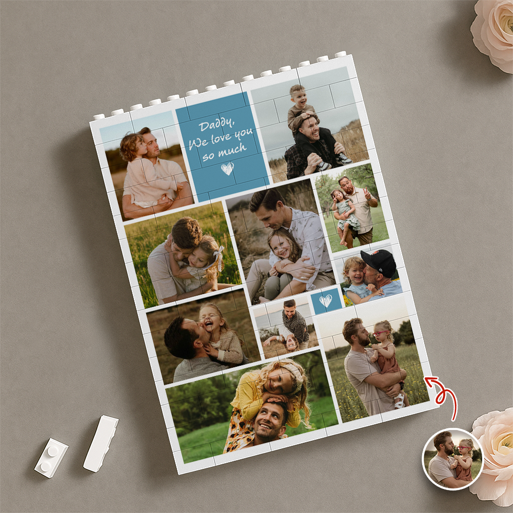 Personalized Photo Collage Puzzle Gift for Dad | Custom Name HN590 - Building Blocks GradoCreations