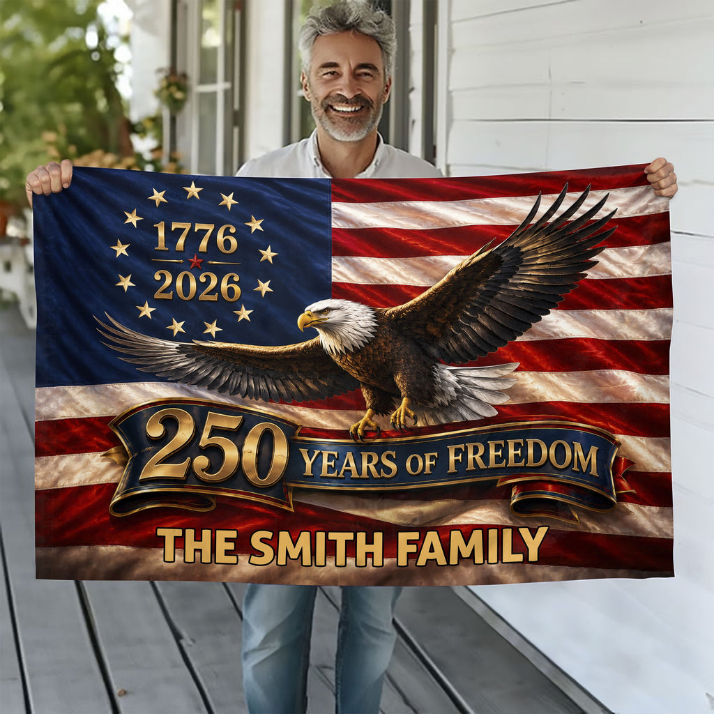 Personalized Eagle House Flag Family Name 250 Years Freedom HN590 - Banner House Flag GradoCreations