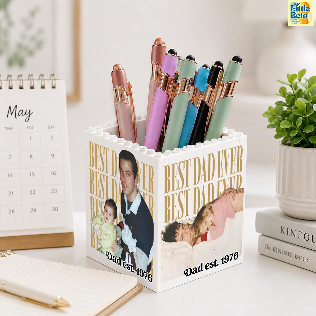 Personalized Photo Building Block Pen Holder Gift for Dad HN590 - Building Blocks diff design fix GradoCreations