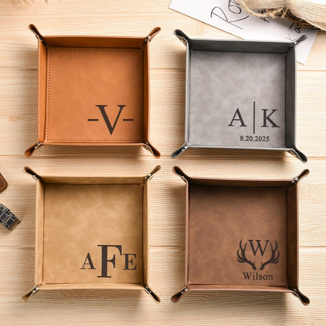 Personalized Leather Valet Tray Gift for Dad | Father's Day HN590 - Leather Valet Tray FIX GradoCreations