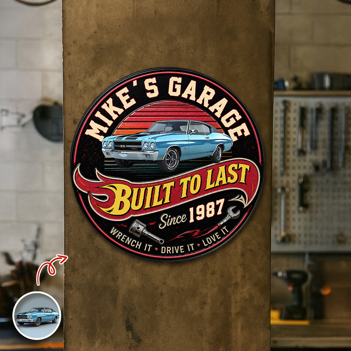 Personalized Car Garage Metal Sign Custom Year Gift for Dad HN590 - Monogram Metal Sign GradoCreations