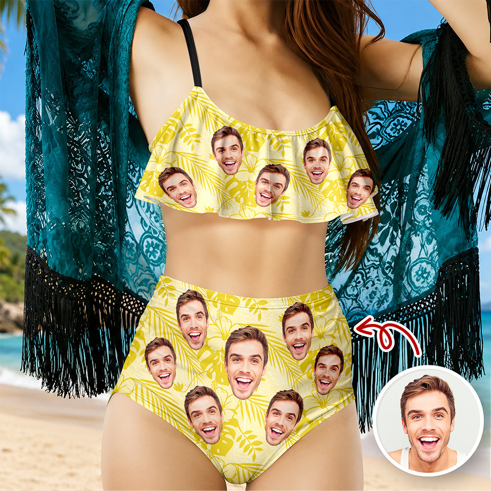 Custom Photo Ruffle Bikini Swimsuit Personalized Gift for Women HN590 - Bikini Swimsuit GradoCreations