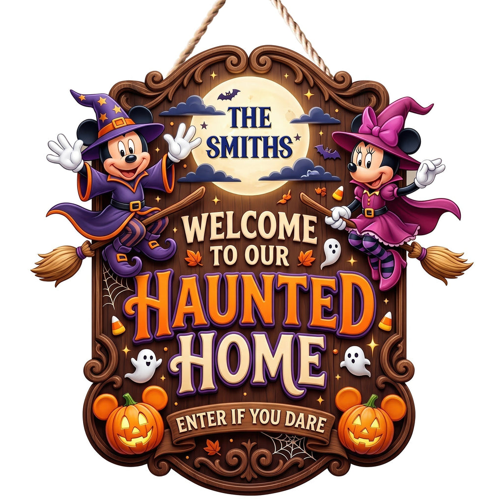 Personalized Haunted Home Wood Sign Custom Family Decor Halloween Gift Wood Sign GradoCreations