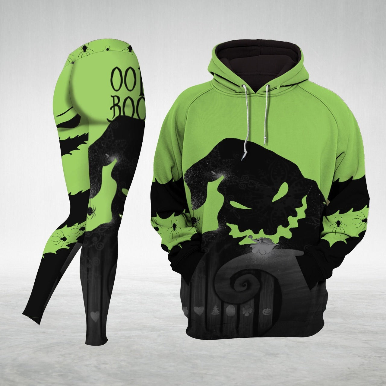 Personalized Green Spooky Boogie Man Hoodie & Leggings Set for Halloween, Christmas Gift
