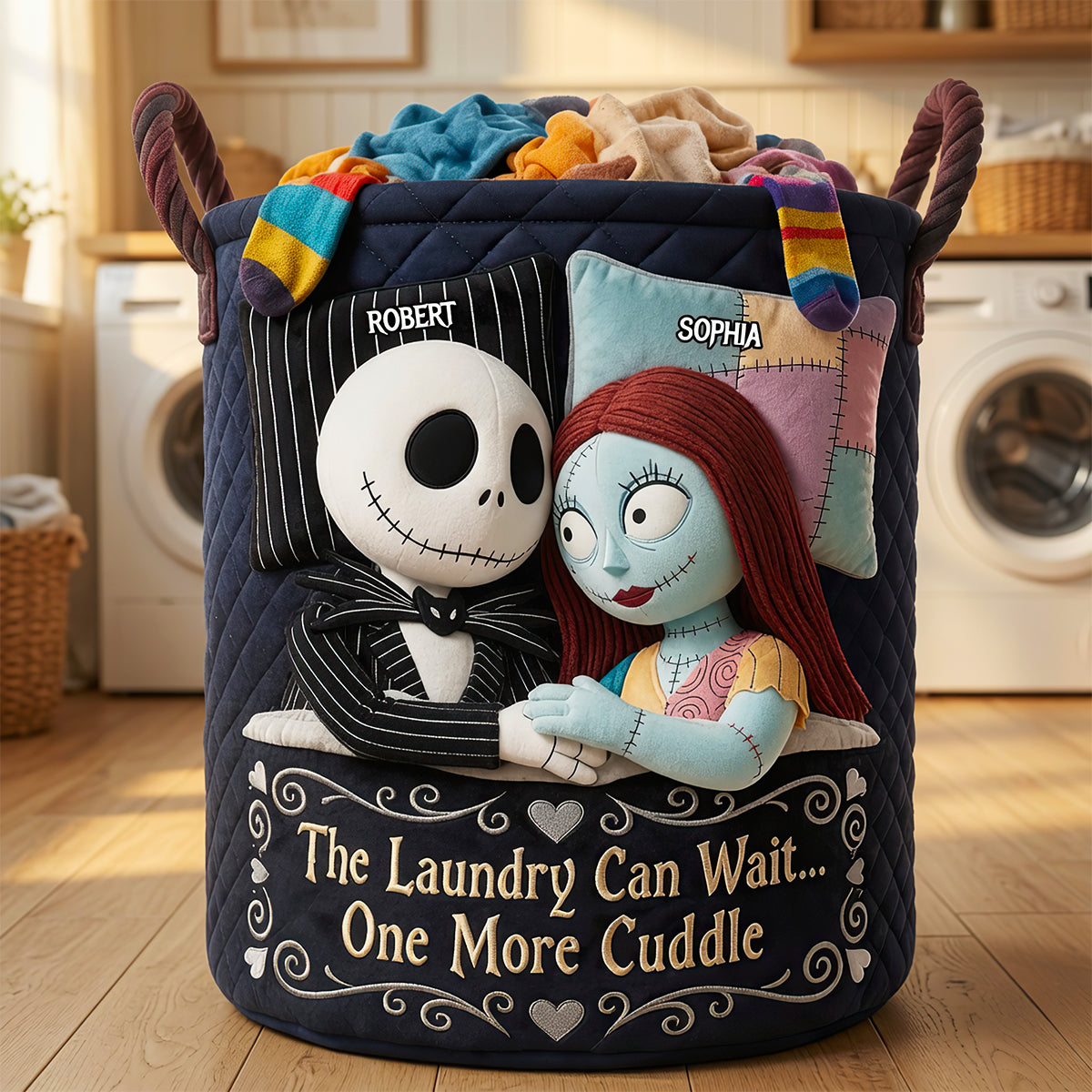 Personalized Quilted Laundry Basket with Fun Cuddle Quote for Couples Quilted Laundry Basket GradoCreations