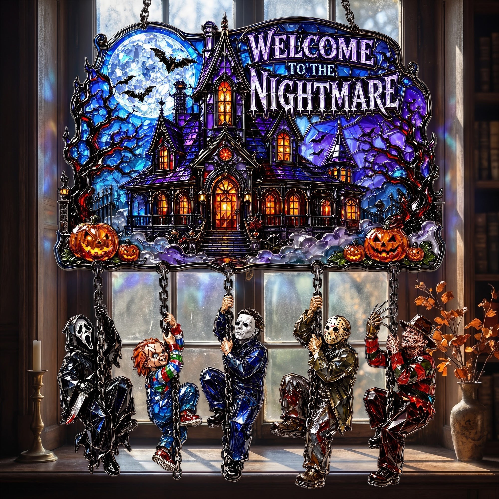 Personalized Halloween Suncatcher Ornament for Family & Horror Lovers Window Hanging Suncatcher GradoCreations