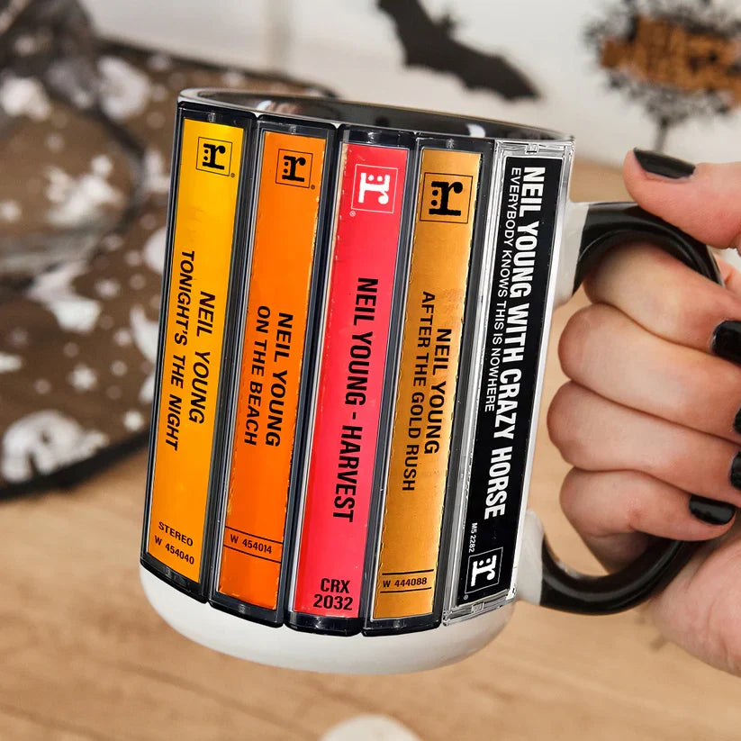 Ceramic Accent Mug with Neil Young Cassette Design | Gift for Music Lovers GradoCreations