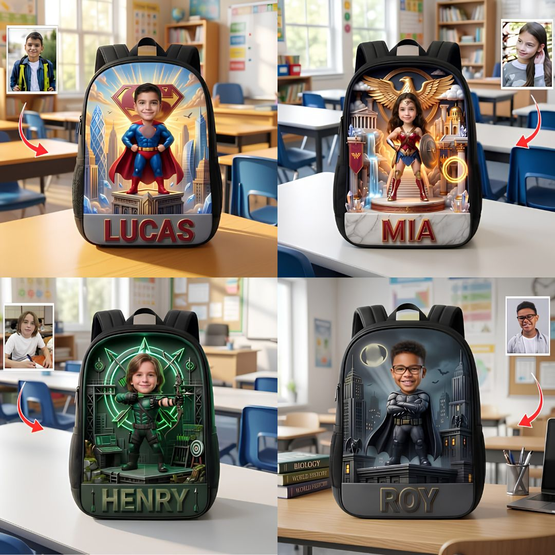 Personalized Super Hero Kids Backpack & Lunch Bag Set - Custom Name School Supplies School Bag+ GradoCreations