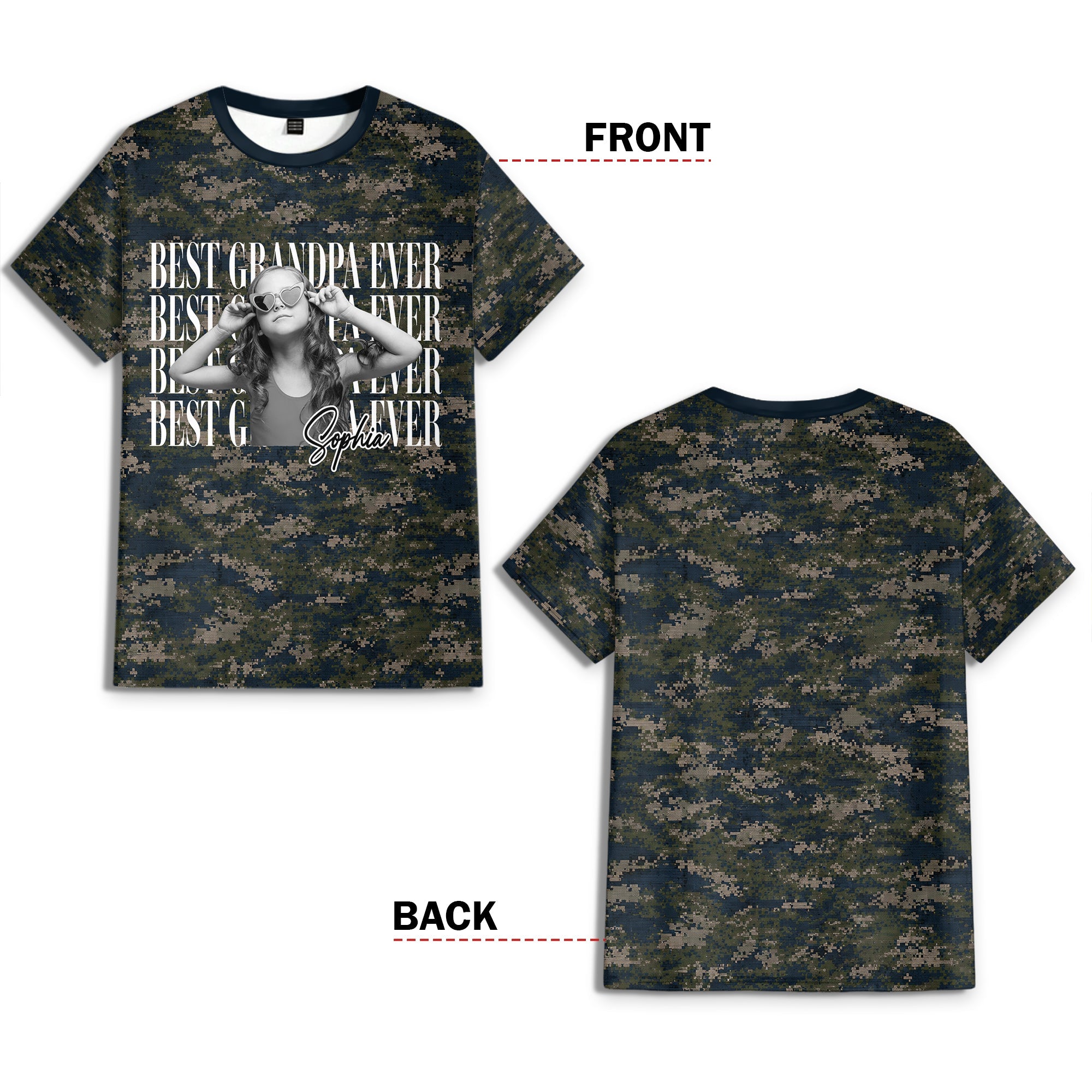 Personalized Camo Photo Shirt Gift for Dad Husband Grandpa HN590 - AOP Tshirt GradoCreations