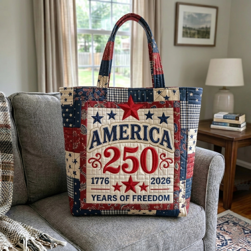 America 250 Years of Freedom Quilted Tote Bag for Her - Patriotic Gift
