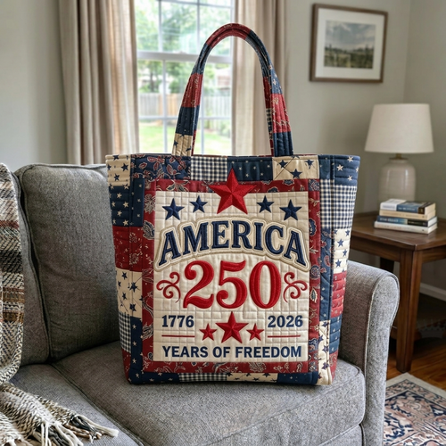 America 250 Years of Freedom Quilted Tote Bag for Her - Patriotic Gift Quilted Tote Bag GradoCreations
