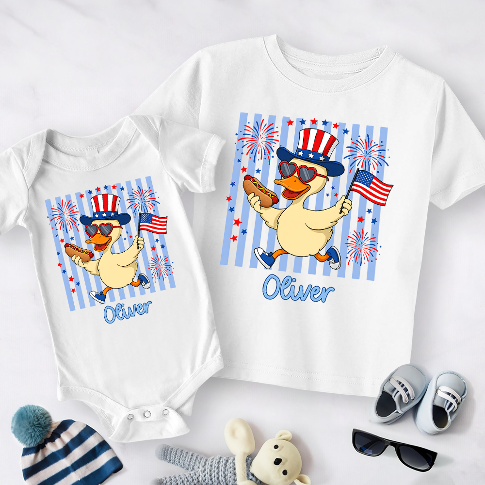 Personalized Patriotic Duck Baby Onesie Gift for 4th of July HN590 - Baby Shirt GradoCreations