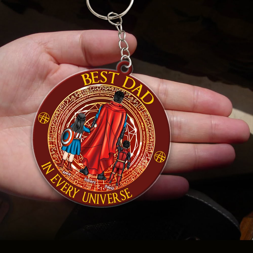 Personalized Super Hero Keychain Gift for Dad - Father's Day Acrylic Keychain