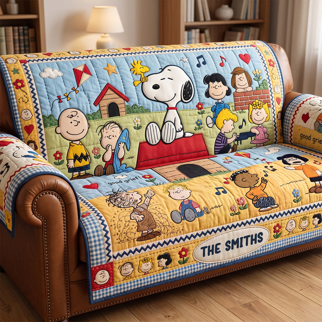 Personalized Quilted Sofa Cover with Family Design for Home Decor Quited Sofa Cover GradoCreations