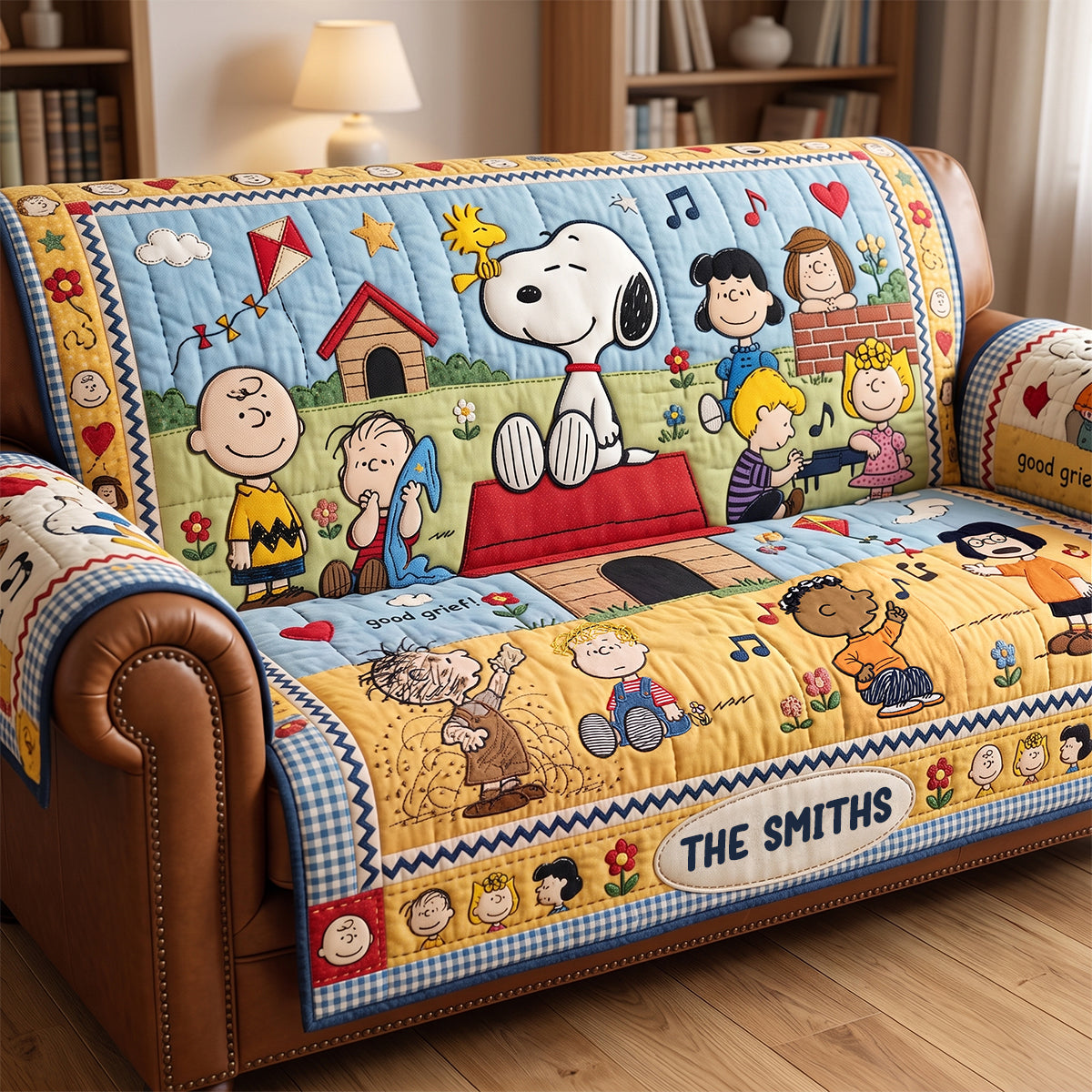 Personalized Quilted Sofa Cover with Family Design for Home Decor Quited Sofa Cover GradoCreations