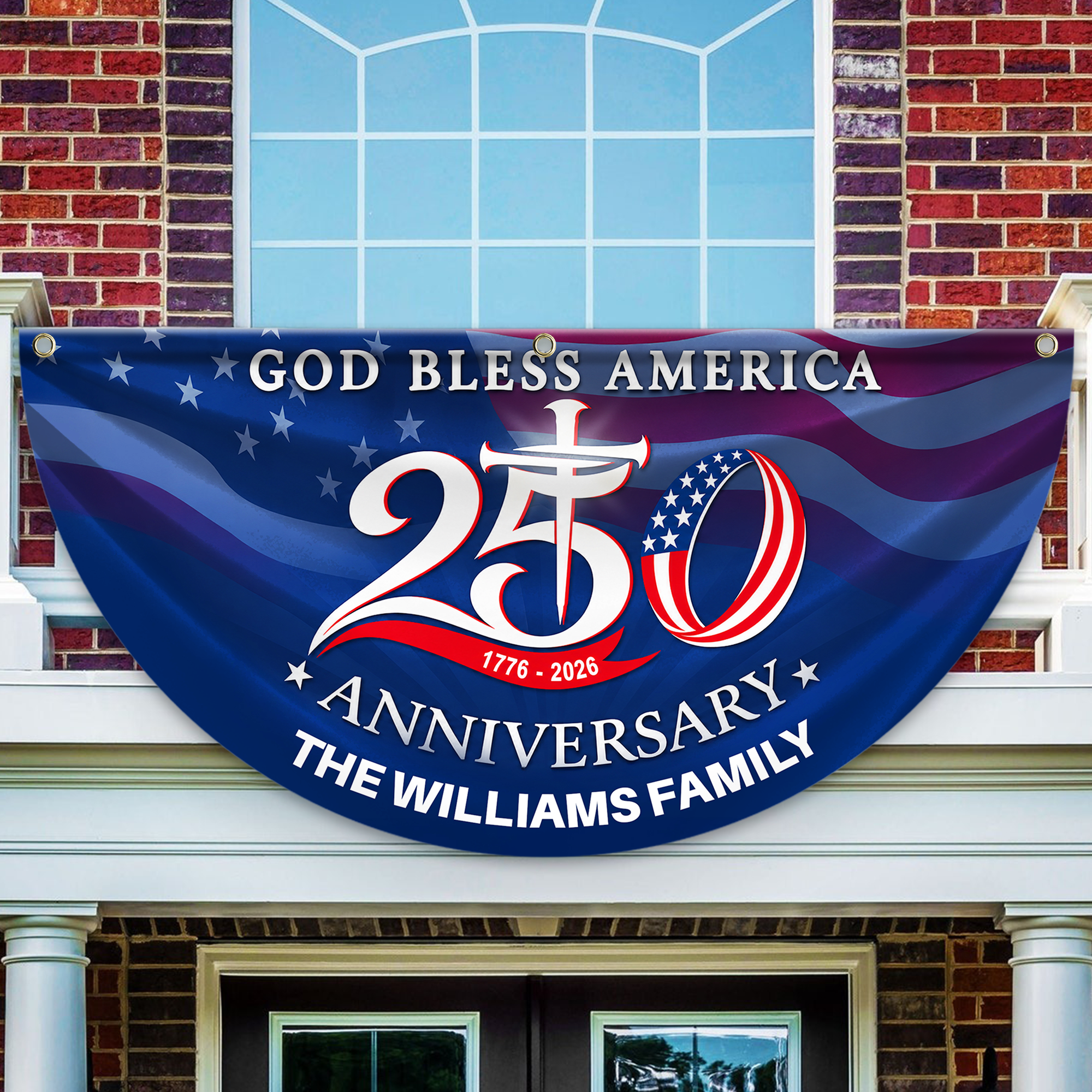 Custom Name Patriotic Fan Flag 250th Anniversary Gift for Family HN590 - Non-Pleated Fan Flag GradoCreations