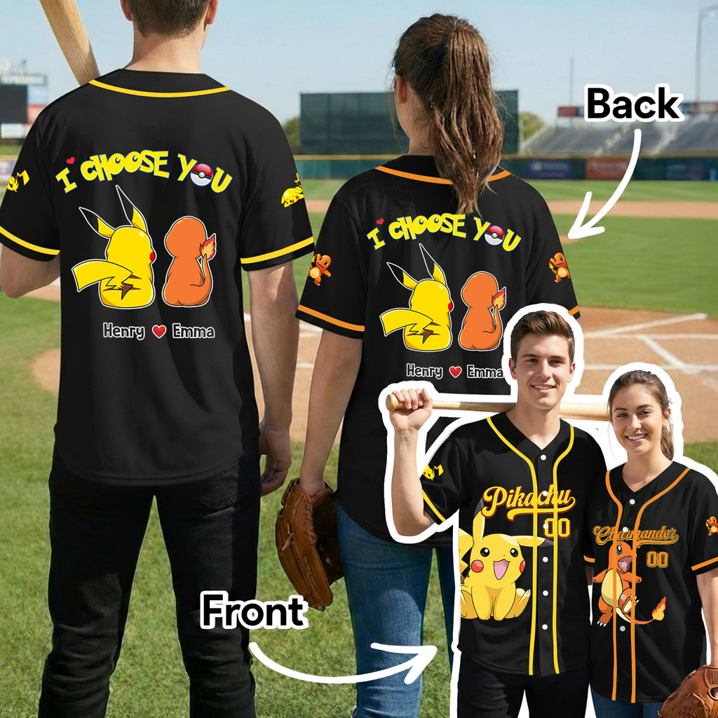 Personalized Pokemon Baseball Jersey Custom Couple Gift for Movie Fans Baseball Jersey GradoCreations