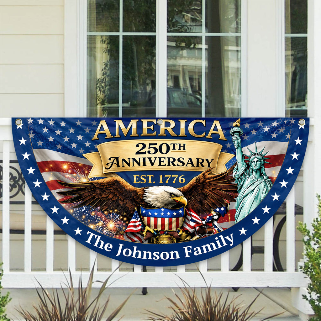 Personalized Family Name USA Eagle Fan Flag Custom Gift HN590 - Non-Pleated Fan Flag GradoCreations
