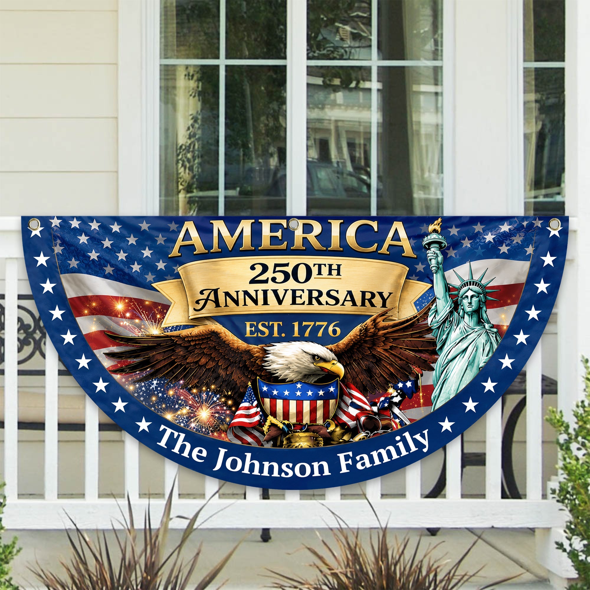 Personalized Family Name USA Eagle Fan Flag Custom Gift HN590 - Non-Pleated Fan Flag GradoCreations